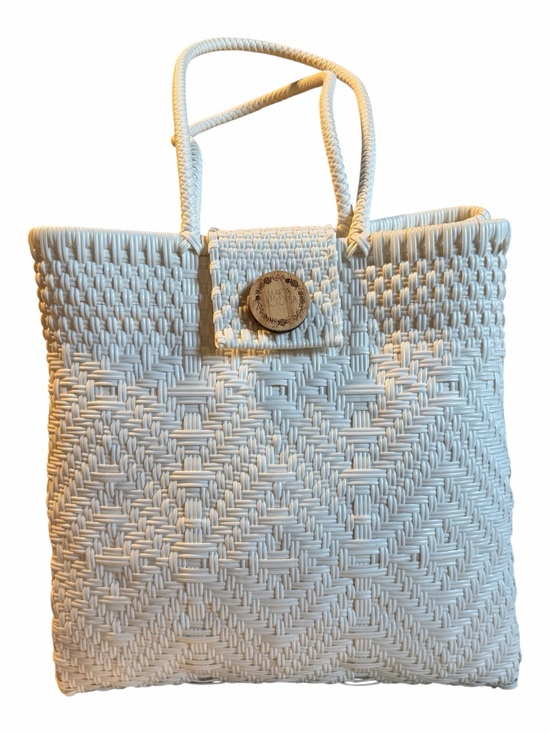 Maria Victoria Handbags - Maria Victoria White Handwoven Upcycled Plastic Tote